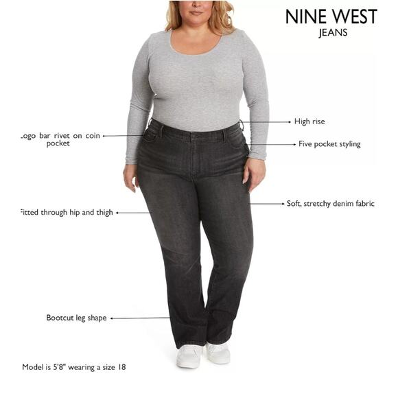 Nine West Women's Plus Size Bootcut Black Sculpting Jeans High Rise Stretch 20w - Picture 5 of 6